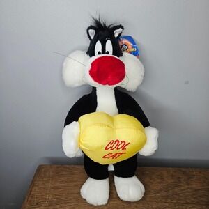 Vintage 1998 Looney Tunes Sylvester Cool‎ Cat Plush Play-By-Play Heart 12 Inch